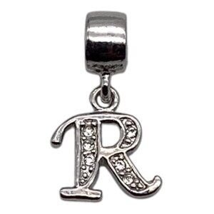 Crystal Initial Letter R Charm Sliver Tone For Bracelets & Necklaces Unisex
